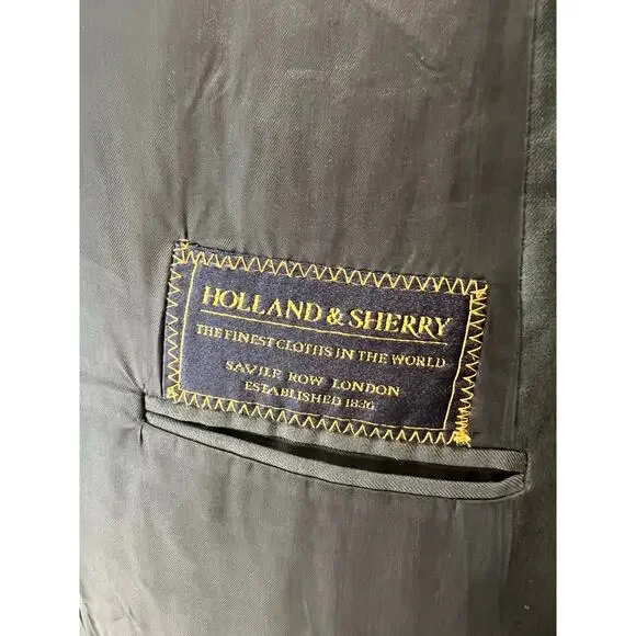 Holland & Sherry 2 Piece 3 Button Suit Dark Sage Green Pleated Pants 44 / 37 JL
